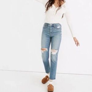Madewell 26 Curvy Perfect Vintage Distressed Ripped Jeans High Waist Blue #NC352
